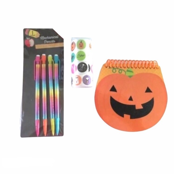 Halloween Pumpkin Stationery Set Notepad Stickers Pencils Glitter Planner Girl - Picture 1 of 8